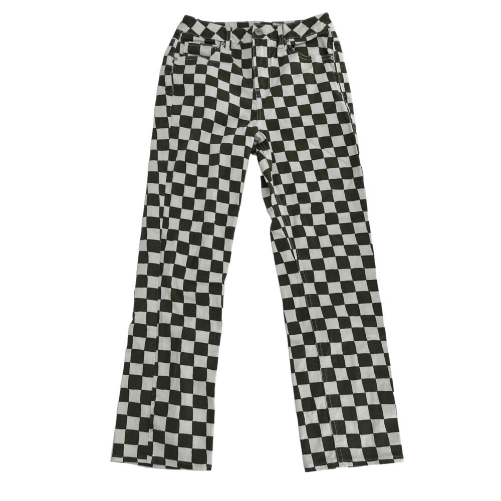 Forever 21 Green White Checkered Wide Leg Jeans Size 25 Women’s